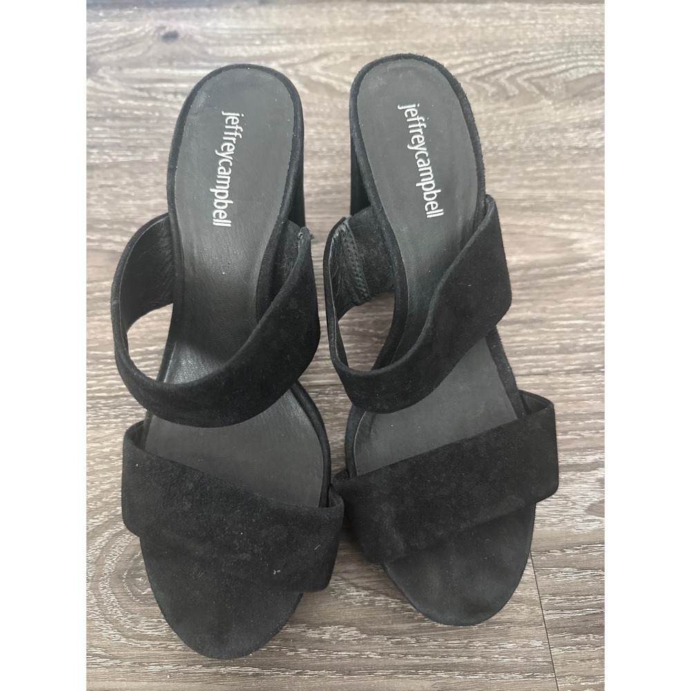 Jeffrey Campbell Black Suede Platform Mule Sandals Chunkyβ Block Heel Slides 8M